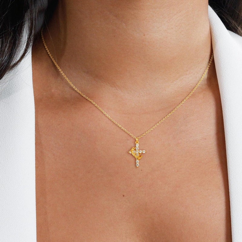 Robaice Upgraded Crown Cross Necklace for Women, 14K Gold Plated Crown Cross Pendant Necklace, Non-Tarnish Faith Jewelry for Women, Christian Religious Gifts for Her - Image 4